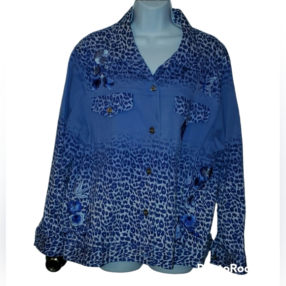 Diane Gilman Jackets & Blazers - Diane Gilman Blue Embroidered Plus Size Jean Jacket Size 1X